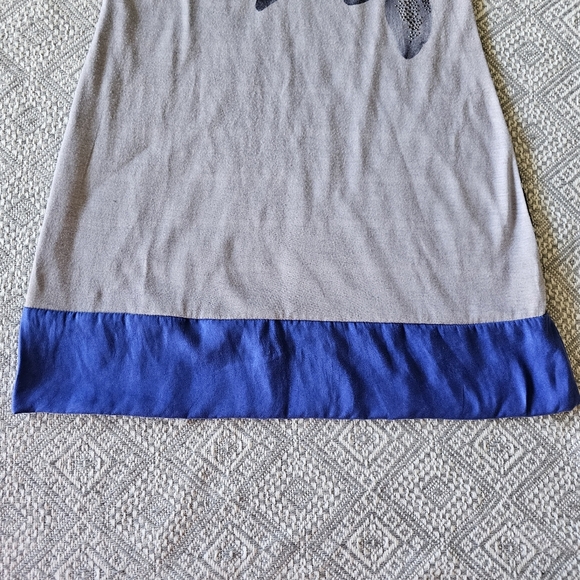 Express Flowery Silver Mini Dress w/ Blue Trim, Rhinestone Detailing and Stripes - Picture 3 of 16